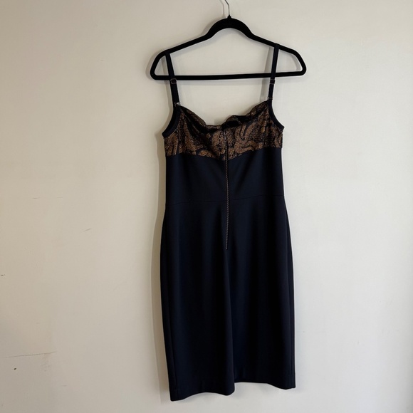 Lida Baday Black & Bronze Metallic Lace Slip Cocktail Evening Dress Women’s 10 - Picture 3 of 10